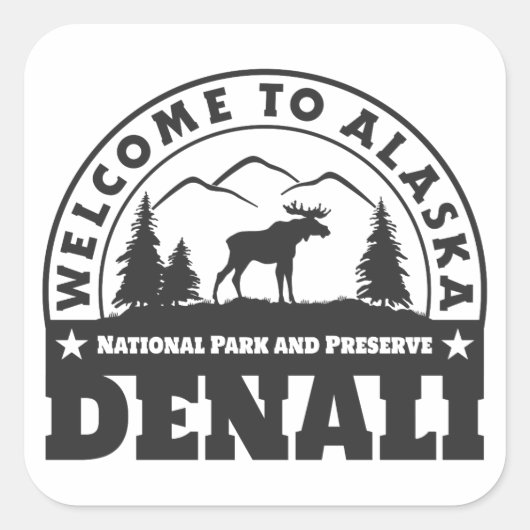 Alaska. Nationaal Park Denali en Preserve Vierkante Sticker (Voorkant)