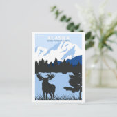 Alaska Natuur Moose Blue Vintage Travel Poster Briefkaart (Staand voorkant)