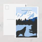Alaska Natuur Wolf Blue Vintage Travel Poster Briefkaart (Voorkant / Achterkant)