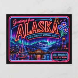 Alaska Neon Staat Retro Vintage Briefkaart