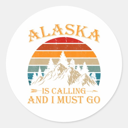 Alaska noemt de Retro bergen Natuur Ronde Sticker (Voorkant)