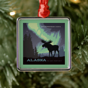 Alaska Noorderlicht eland Metalen Ornament