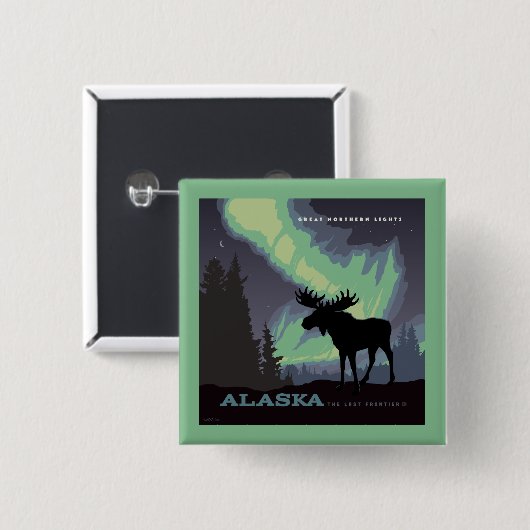 Alaska | Noorderlicht eland Vierkante Button 5,1 Cm (Voorkant /achterkant)