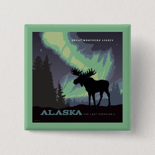 Alaska   Noorderlicht eland Vierkante Button 5,1 Cm