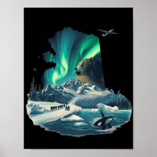 Alaska Noorderlicht Grizzlybeer & Orka Poster