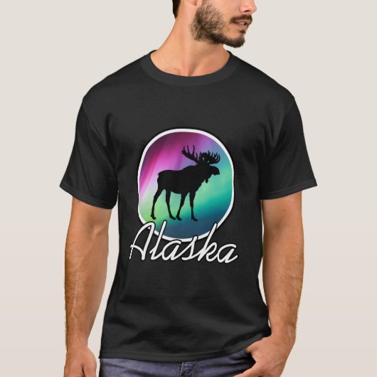 Alaska Northern Lights T-shirt Alaskan Moose Auror (Voorkant)