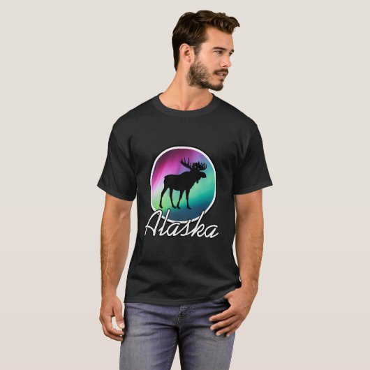 Alaska Northern Lights T-shirt Alaskan Moose Auror (Voorkant volledig)