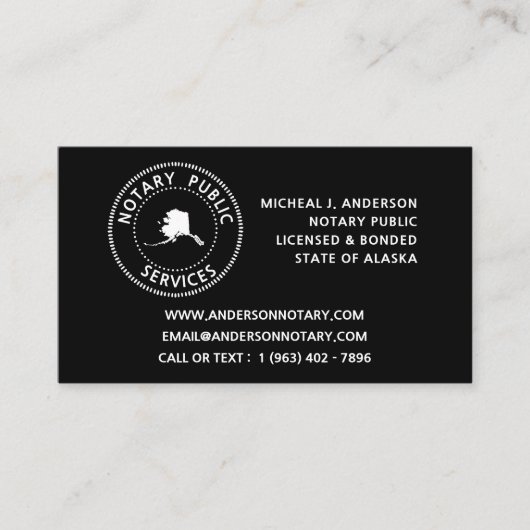 Alaska Notary Public Services Visitekaartje (Voorkant)