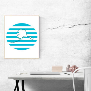 Alaska Outline Retro Circle Blauw Poster