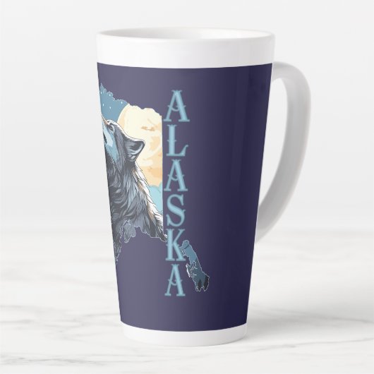 Alaska Outline Wolf en Maan Latte Mok (Rechterhoek)