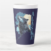 Alaska Outline Wolf en Maan Latte Mok (Voorkant)
