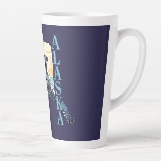 Alaska Outline Wolf en Maan Latte Mok (Rechts)