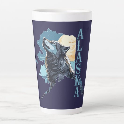 Alaska Overzicht Wolf en Maan Latte Mok (Voorkant)