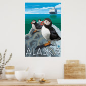 Alaska - Puffins die een cruiseschip bekijken Poster (Keuken)