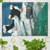 Alaska Puffins verweerde kleurrijke vogels Theedoek (Gevouwen)