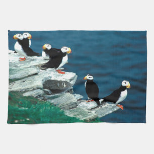 Alaska Puffins verweerde kleurrijke vogels Theedoek