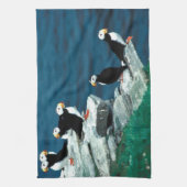 Alaska Puffins verweerde kleurrijke vogels Theedoek (Verticaal)