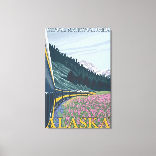 Alaska Railroad Scene - Denali Nat'l Park, Alask Canvas Afdruk (Voorkant)