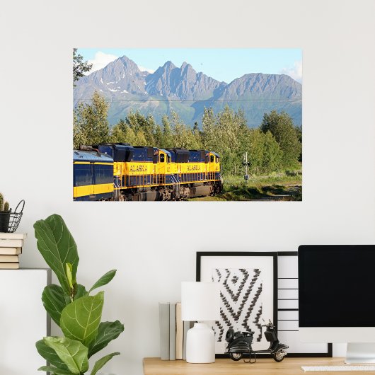 Alaska Railroad train & mountains Poster (Thuiskantoor)