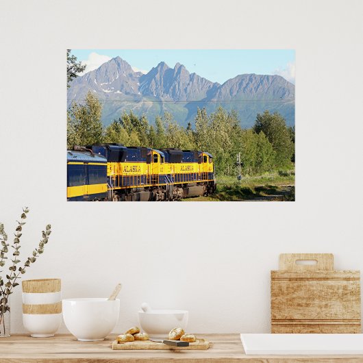 Alaska Railroad train & mountains Poster (Keuken)