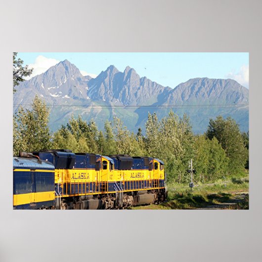 Alaska Railroad train & mountains Poster (Voorkant)