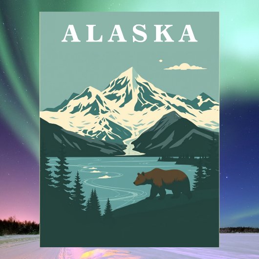 Alaska Retro Travel Grizzly Bear Briefkaart