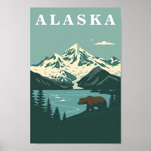 Alaska Retro Travel Grizzly Bear Poster (Voorkant)