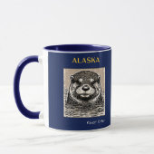 Alaska River Otter Portret Blauw en goud Mok (Links)