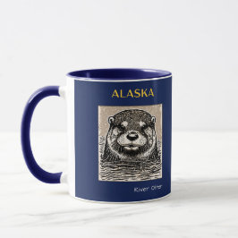 Alaska River Otter Portret Blauw en goud Mok