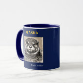 Alaska River Otter Portret Blauw en goud Mok (Voorkant links)