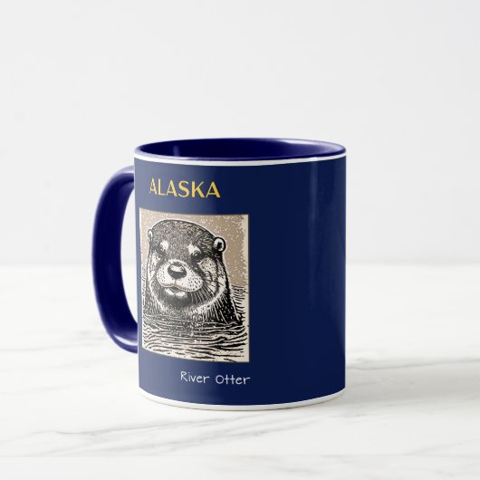 Alaska River Otter Portret Blauw en goud Mok (Voorkant links)