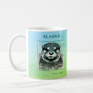Alaska River Otter Portret - Blauw en Groen Koffiemok