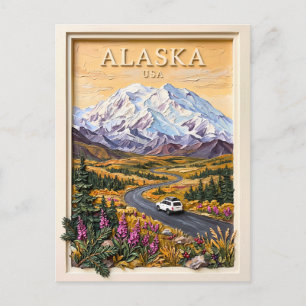 Alaska Roadtrip Vintage Sneeuw Bergen Landschap Briefkaart