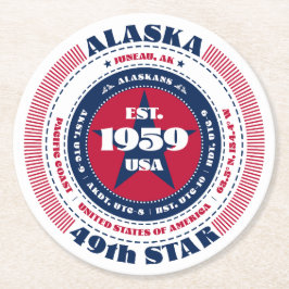 Alaska rood wit blauw typografie ronde kartonnen onderzetter