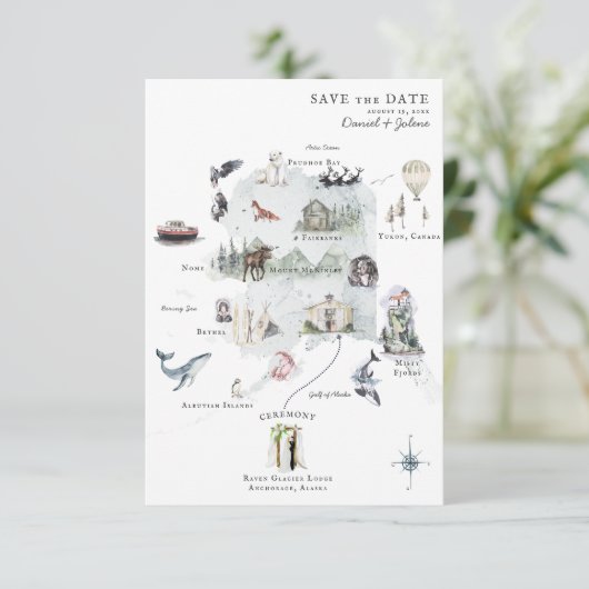Alaska | Routekaart bestemming bruiloft (Staand voorkant)