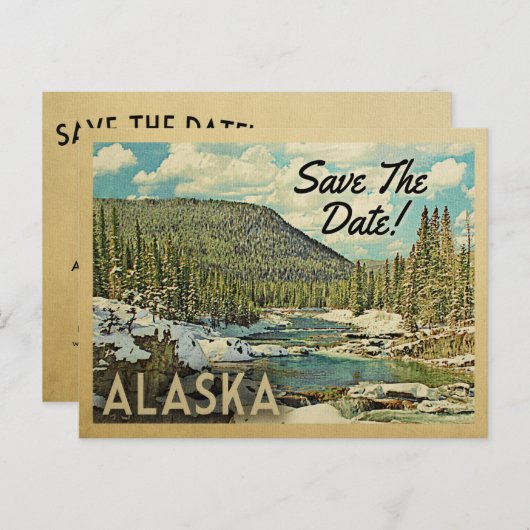 Alaska Save the Date Mountains River Snow Aankondigingskaart (Voorkant / Achterkant)