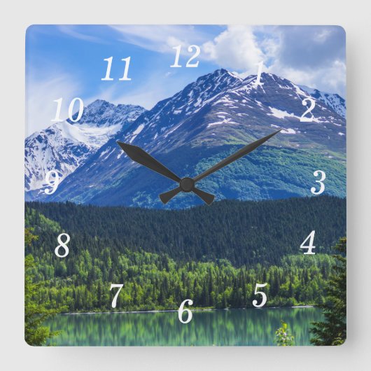 Alaska Schilderachtig Byway Mountain Wall Clock Vierkante Klok (Voorkant)
