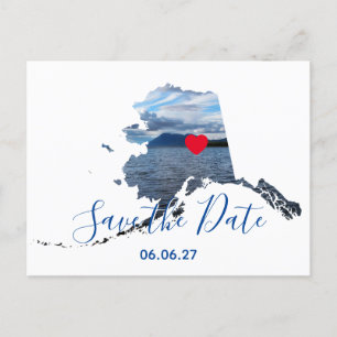 Alaska Shape Photo Red Heart Save the Date Aankondigingskaart