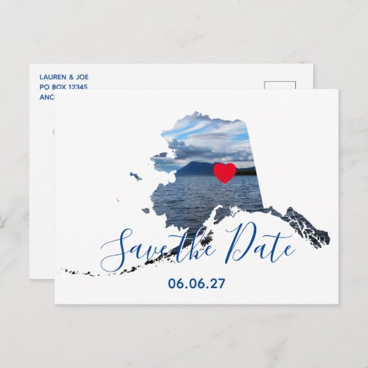 Alaska Shape Photo Red Heart Save the Date Aankondigingskaart (Voorkant / Achterkant)