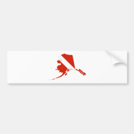 Alaska Shaped Scuba Diver Red White Dive Flag Bumpersticker