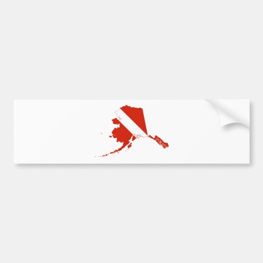 Alaska Shaped Scuba Diver Red White Dive Flag Bumpersticker (Voorkant)