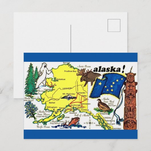 Alaska Staatskaart Ansichtkaart Briefkaart (Voorkant / Achterkant)
