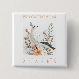 Alaska Staatsvogel Kunstprint   Elegante Wilgenhoe Vierkante Button 5,1 Cm