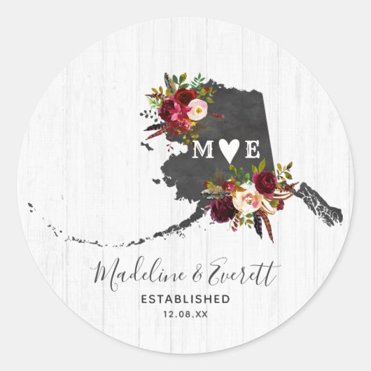Alaska State Bestemming Rustiek Monogram Bruiloft Ronde Sticker (Voorkant)