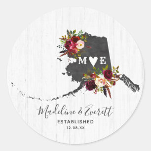 Alaska State Bestemming Rustieke Monogram Huwelijk Ronde Sticker