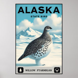 Alaska State Bird - Willow Ptarmigan Vintage Poster