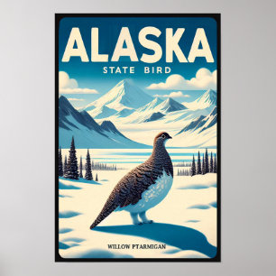 Alaska State Bird - Willow Ptarmigan Vintage Poster