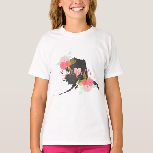 Alaska State Chalkboard Floral & Heart Monogram T-shirt (Voorkant)