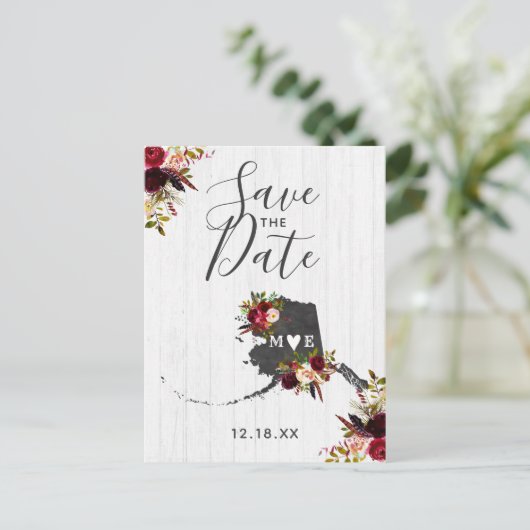 Alaska State Destination Rustic Save the Date Aankondigingskaart (Staand voorkant)