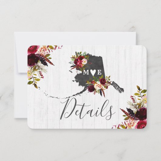 Alaska State Destination Rustic Wedding Details Kaart (Voorkant)